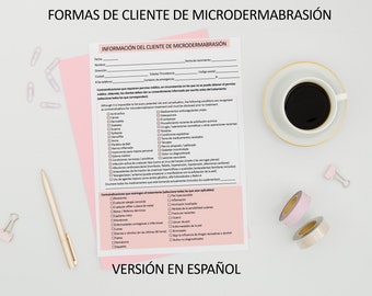 Microdermabrasion Client Forms in Spanish, Aesthetician Consent Form, Beauty Salon Consultation Form, Pre-care and Aftercare Instructions
