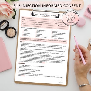B12 Shot Consent Forms, B12 Injection Informed Consent, B12 Consent Form, B12 Injection Informed Consent, B12 Consent, Esthetician Forms