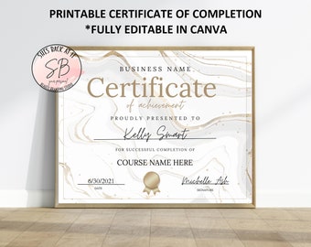 Certificate of Completion Template, Editable Certificate, Eyelash Extension Certificate, Printable Training Certificate, Gold Certificate