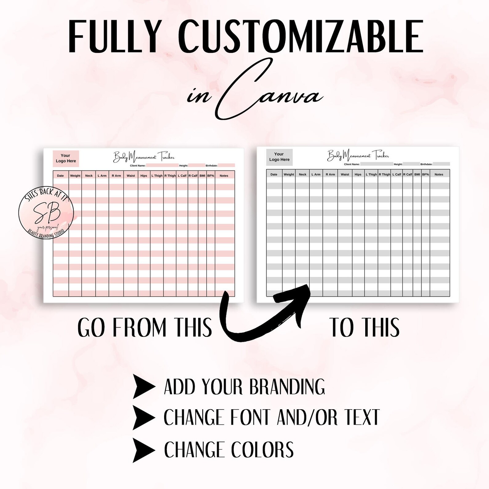 Body Measurement Tracker Form, Body Contouring Measurement Tracker ...