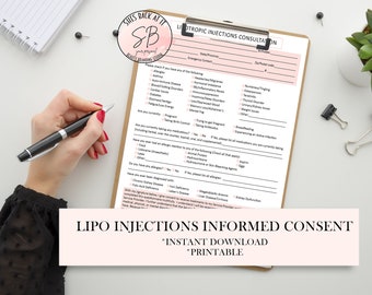 Lipotropic Consent Forms, Lipo Mino Shot Informed Consent, Lipotropic Consent Form, Lipo Injection Informed Consent, Esthetician Forms