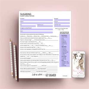 Sugaring Client Consultation and Consent Form, Facial Forms, Esthetician Consent Forms, Client Information, Appointment Tracker, Sugaring