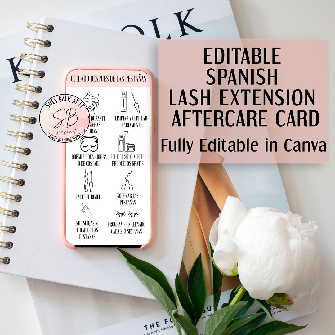 Spanish Phone Lash Aftercare Card, Spanish Lash Extension, Spanish