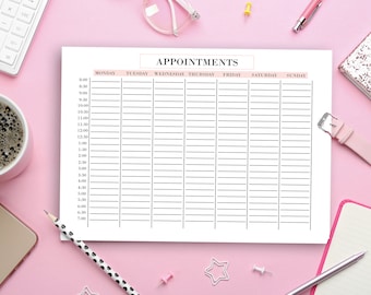 Appointment Schedule Template, Salon Appointment Tracker, Weekly Appointments Page, Printable Client Appointment, Beauty Business Forms