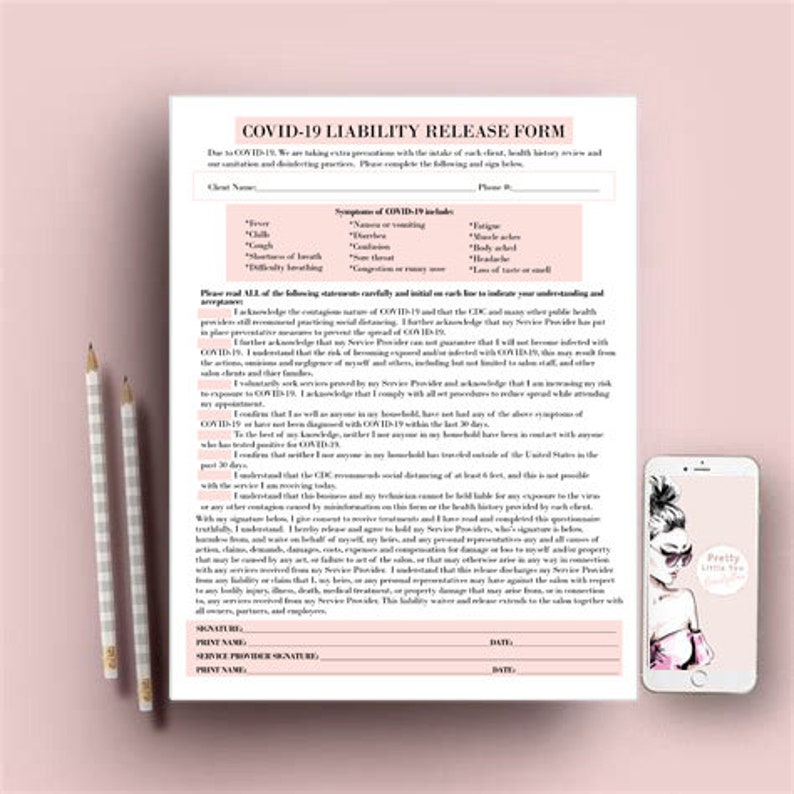 COVID 19 Liability Release Form for Salons and Spas Instant | Etsy