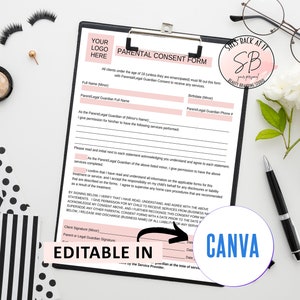 Editable Parental Liability Release Form,  Parental Waiver Form, Parent Release Form, Esthetician Forms