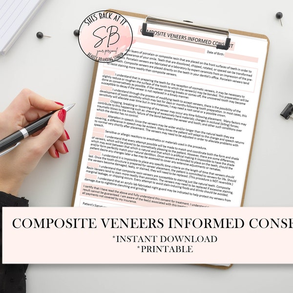 Composite Veneers Informed Consent Form,  DentistForms, Veneers Consent Form, Dentist Consent Forms, Dental Office Client Consent Form