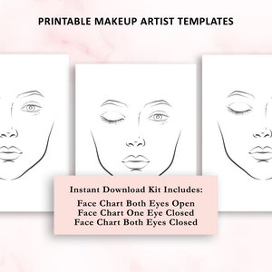 Plantillas para maquilladores, hojas de práctica para maquilladores, formulario de maquillaje independiente, gráficos de rostros para práctica de maquillaje, práctica de maquillaje para maquilladores, maquillaje