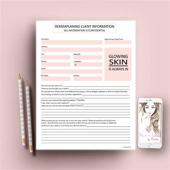 Dermaplaning Client Forms, Facial Forms, Esthetician Consent Forms, Client Information Form, Client Intake Form, Skin Care Consultation Form