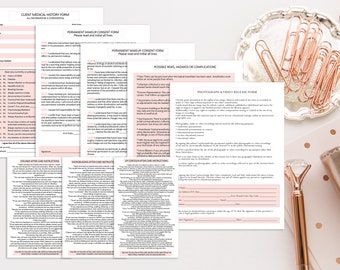 Permanent Makeup Consent Form, Permanent Makeup Forms, Esthetician Consent Forms, Client Release Form,  Photo Release Form, Permanent Makeup