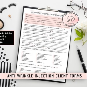 Anti-Wrinkle Injections Intake Form, Anti Wrinkle Consent Forms, Antiwrinkle injections Aftercare, Botox, Skin Care Consultation Forms