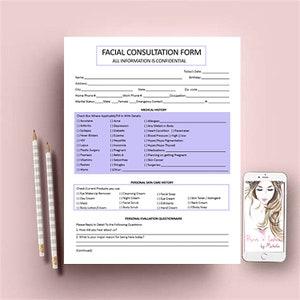 Facial Consultation Form, Facial Forms, Esthetician Consent Forms, Client Information Form, Client Intake Form, Skin Care Consultation Forms