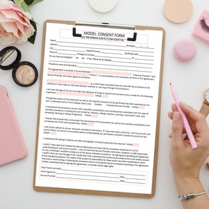 Model Consent Form, Client model Consent Forms, Spa Treatment Model Consent, Model Treatment Form, Model Consent for Treatment Form,  Model