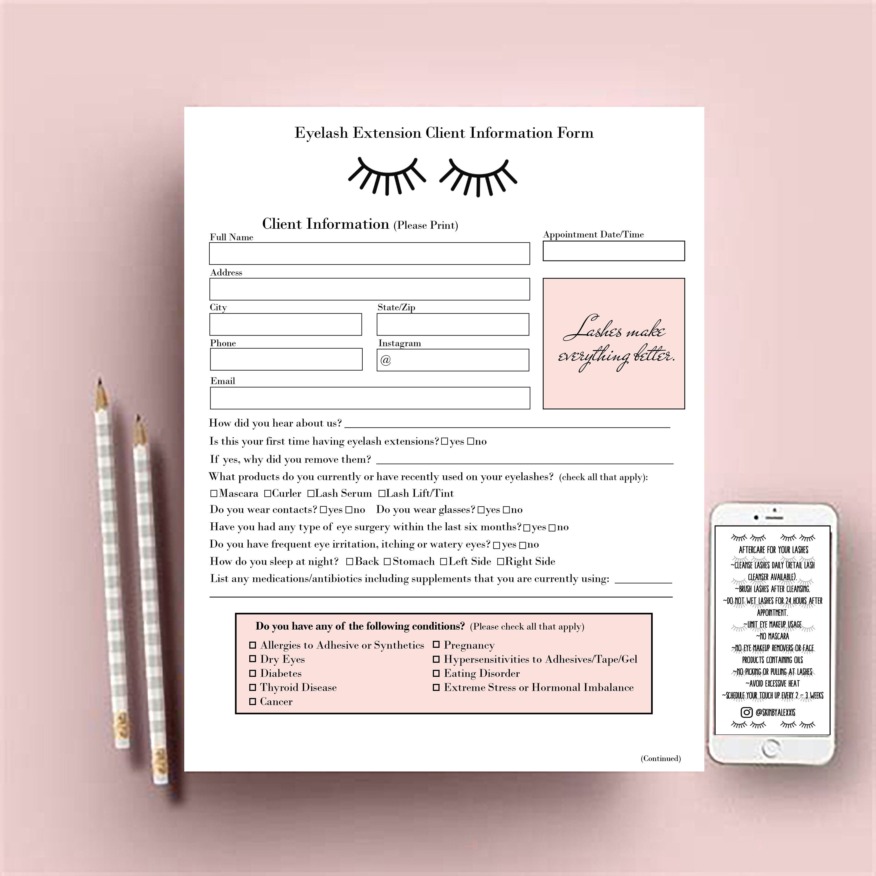 Eyelash Extension Forms, Client Consent Form, Client Information Form, Clie...