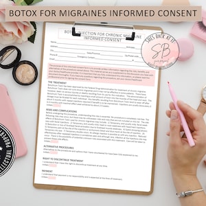 Botox for Migraines Informed Consent Forms, Botox Migraine Consent Form, Botox Pre Treatment Form Botox Aftercare, Botox, Botox Injections