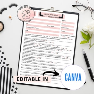 Brow Wax and Tint Consent, Brow Wax Intake Form, Brow Wax & Tint Consent, Esthetician Forms, Waxing Intake and Consent Form, Waxing Consent