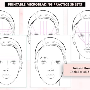 Übungsblätter für Augenbrauenzuordnung, Microblading-Muster zum Ausdrucken, Microblading-Übungsbogen, Microblading-Schulung, Augenbrauenzuordnung, PMU-Schulung