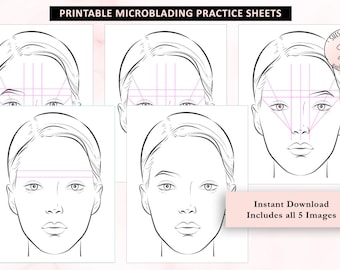 Hojas de práctica de mapeo de cejas, patrón de microblading imprimible, práctica de microblading, entrenamiento de microblading, mapeo de cejas, entrenamiento PMU