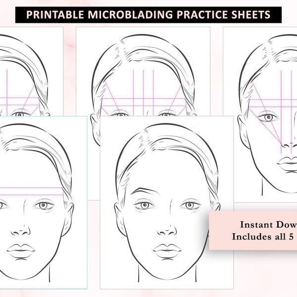 Eyebrow Mapping Practice Sheets, Microblading Pattern Printable, Microblading Practice, Microblading Training, Eyebrow Mapping, PMU Training