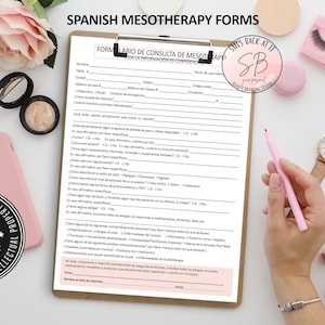 Spanish Version Mesotherapy Consent Form, Spanish Lipodissolve Consent Form, Spanish Esthetician Form, Spanish Treatment Record