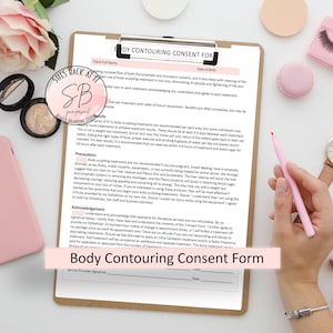 Formulário de consentimento para contorno corporal, autorização para cliente Medspa, formulários para cliente de escultura corporal, instruções de pré-tratamento e cuidados posteriores