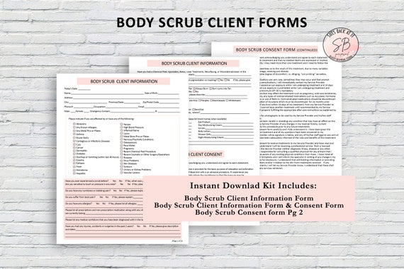 Client Release Form Body Scrub Client Forms Spanish Version Body Scrub Consent Form Body Scrub Client Forms Esthetician Consent Forms