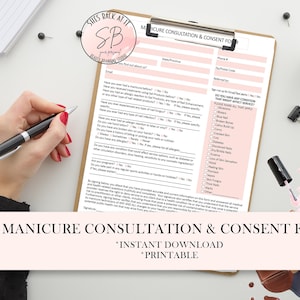 Manicure Consent Form, Nail Technician Forms, Nail Artist Client Forms, Client Consent Form, Client Information Form, Client Intake Form