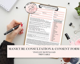 Manicure Consent Form, Nail Technician Forms, Nail Artist Client Forms, Client Consent Form, Client Information Form, Client Intake Form