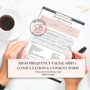 HIFU Intake Form, HIFU Consent Form, High-Intensity Focused Ultrasound Client Forms, Esthetician Client Forms, Client Intake Form