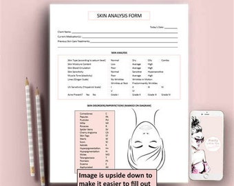 Skin Analysis & Treatment Chart Forms, Skin Analysis Form, Skin Treatment Chart Form, Facial Forms, Skin Care Consultation Forms, Skin Care