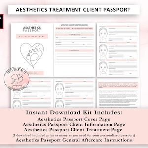Aesthetics Beauty Passport Template, Beauty Treatment Plan Printable Book, Editable Spa Procedure Records, Beauty Service Tracker