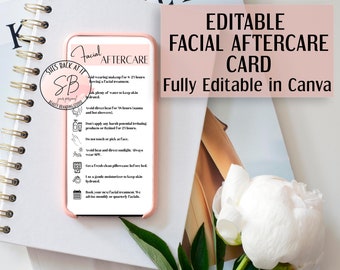 Plantilla editable de tarjeta de cuidados posteriores al tratamiento facial (descarga digital)