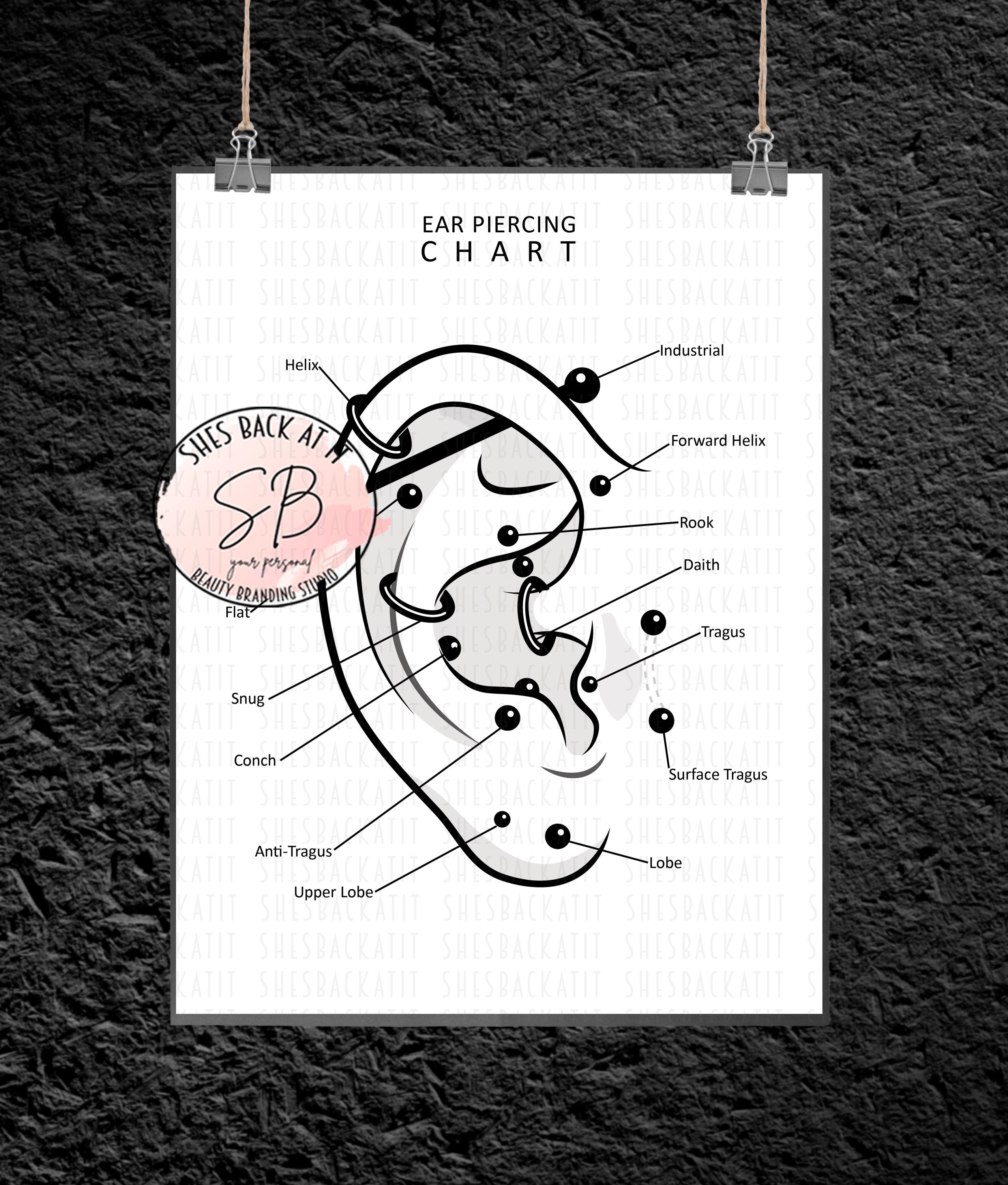 Piercing Format Piercing Chart Poster Set Printable, Piercing Jewelry Types, Ear Gauge ...