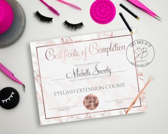 Certificate of Completion, Eyelash Extension Certificate, Lash Extension Certificate, Brow Certificate, Training Certificate, Editable Form
