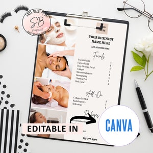 Esthetician Price List, Editable Price List Menu, Day Spa Price List, Price List Template, Esthetican Menu Services, Salon Price List
