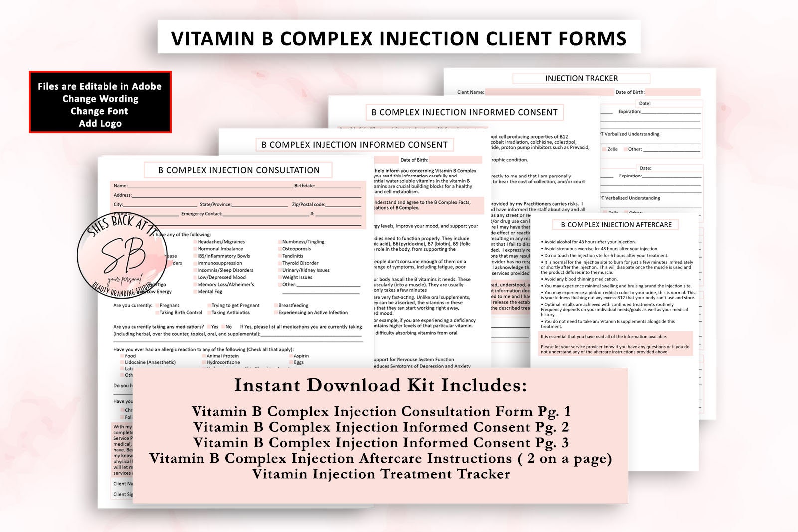 Vitamin B Complex Injection Client Forms, Consultation, Intake, Consent ...