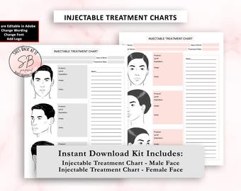 Injectable Treatment Chart Template, Botox Treatment Record, Cosmetic Nurse Injector Forms, Printable Med Spa Charting Sheet, Facial Filler