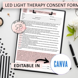 Formularz terapii światłem LED, formularze terapii światłem, zgoda na terapię diodami elektroluminescencyjnymi, formularze zgody kosmetyczki, formularze konsultacji pielęgnacji skóry