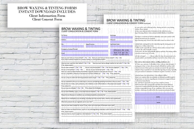 Brow Wax and Tint Forms Brow Client Consultation and Consent Etsy