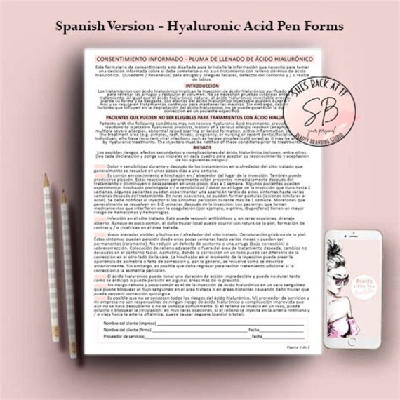 Hyaluronic Acid Pen Consent Form Spanish Hyaluronic Acid Etsy