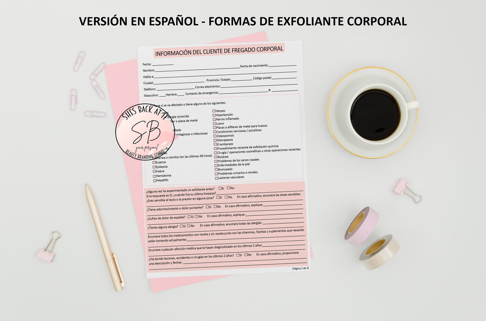 Body Scrub Client Forms, Spanish Version - Body Scrub Consent Form ...