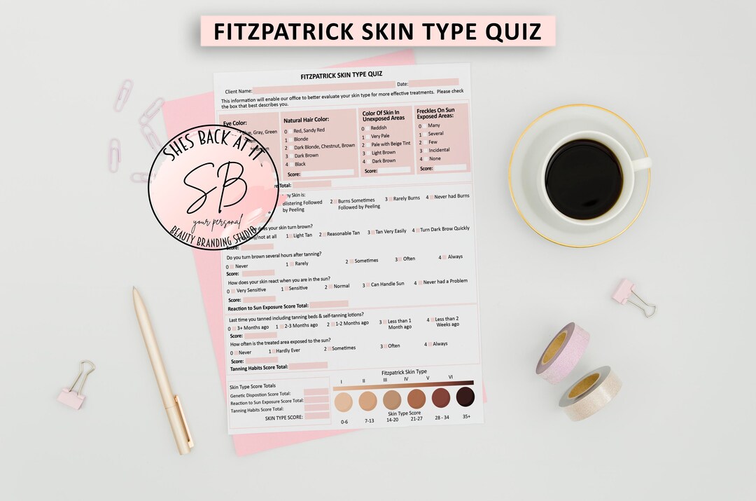Fitzpatrick Skin Type Quiz Template, Medspa Skin Assessment, Aesthetic