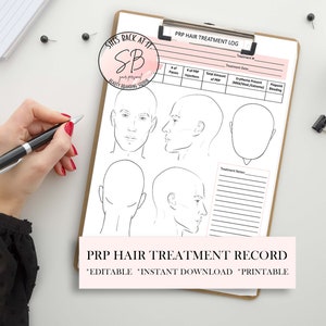 PRP Hair Treatment Log, Platelet-Rich Plasma Injection Hair Treatment Record, Aesthetic Procedure Notes, Customizable Editable Template
