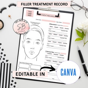 Behandelverslag van de filler. Botox-behandelingsdossier, injectablesdossier, sjablonen voor verpleegkundigeninjector, behandelformulier Med Spa, bewerkbaar in canva