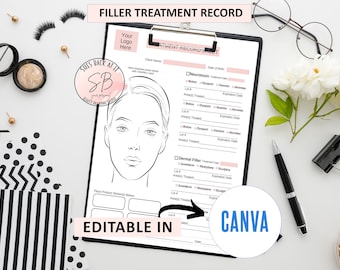 Filler Treatment Record. Botox Treatment Record, Injectables Record, Nurse Injector Templates, Med Spa Treatment Form, Editable in Canva