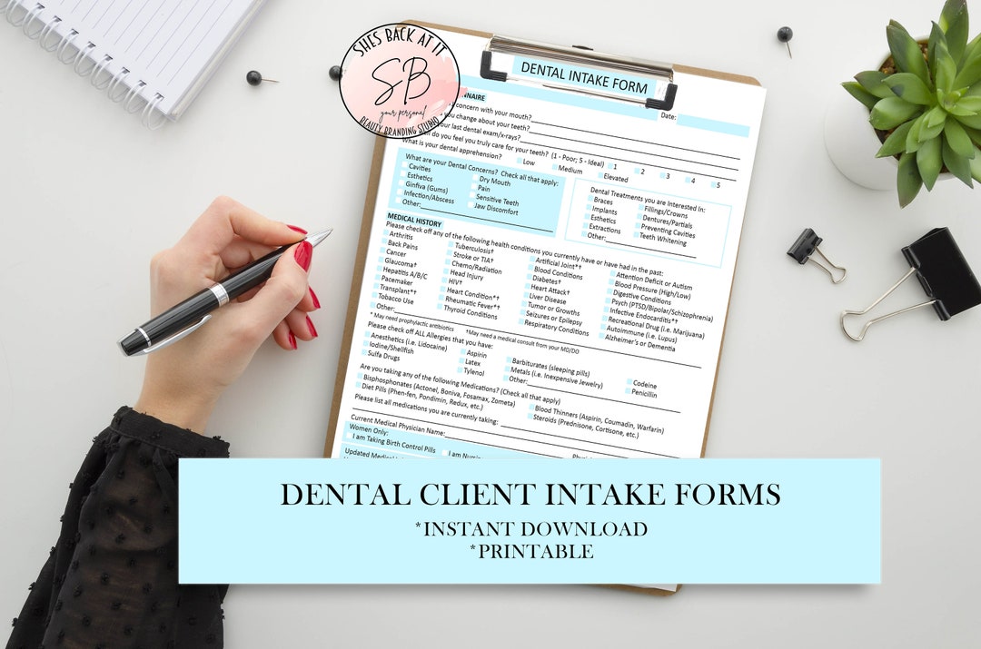 Dental Client Forms, Dental Intake Form, Dentist Consent Form, Patient
