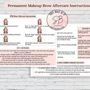 Tarjeta de cuidados posteriores al maquillaje permanente de cejas, cuidados posteriores al maquillaje permanente, emociones del microblading, proceso de curación, postal de curación de cejas, cuidado del microblading