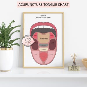 Tableau de réflexologie de la langue d'acupuncture, impression de diagnostic de langue MTC imprimable, art mural carte langue et organes, cadeau médecine traditionnelle chinoise