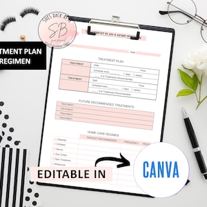 Client Treatment Plan, Skin Care Treatment Plan, Home Care Regimen, Esthetician Form, Skin Care Form, Editable Canva Template, Skincare Plan