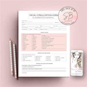 Facial Consultation Form, Facial Forms, Esthetician Consent Forms, Client Information Form, Client Intake Form, Skin Care Consultation Forms